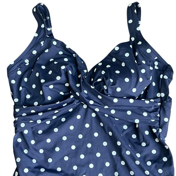 Lands' End Navy Blue Polka Dot Tankini Swim Tank Top Plus 16D NWT - Picture 2 of 10